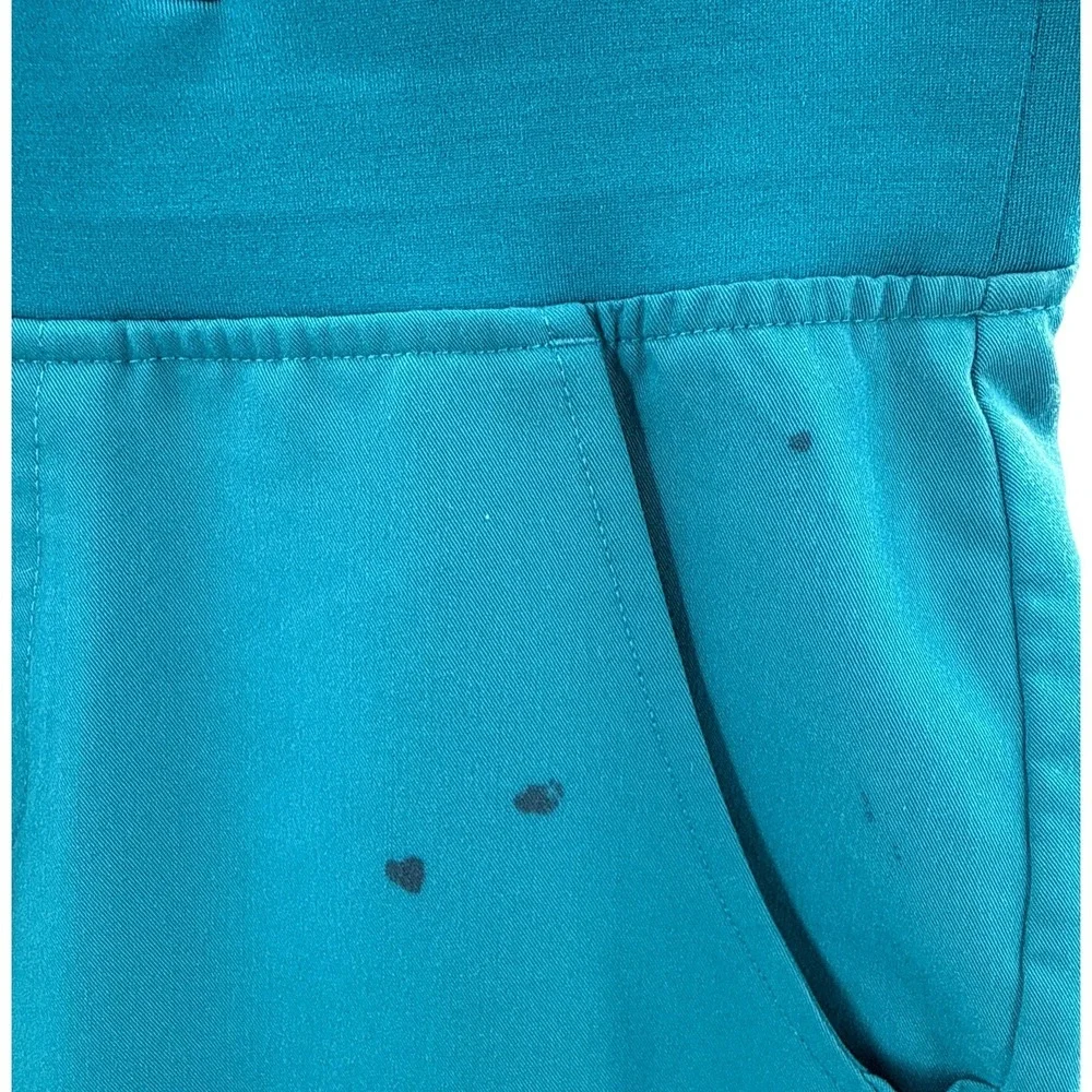 FIGS Zamora Jogger Pants‎ Size S Teal Scrub Mid Rise Cargo Pocket Zip Flawed
